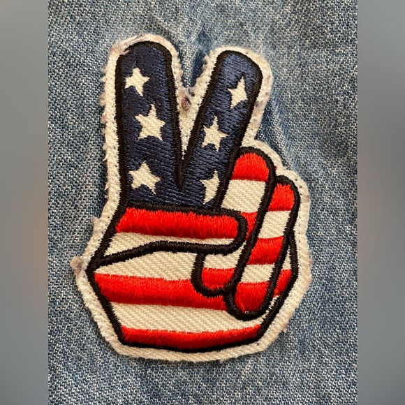 Zara denim shirt patches distressed unisex large button up boho Zip Code 1992 - Picture 11 of 13